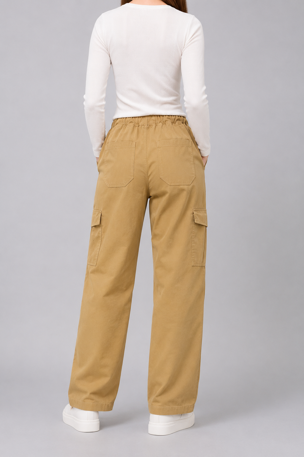 Women’s Cotton Twill Cargo Pants Loose Fit 6 Pocket Casual Trousers with Drawstring Waist – Olive Brown, Camel Khaki & Skin Cream | Nivora Jeans Collections