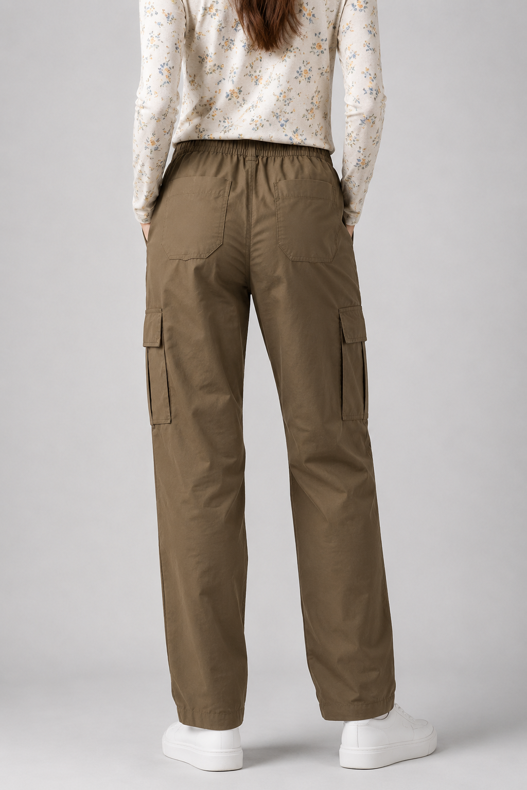Women’s Cotton Twill Cargo Pants Loose Fit 6 Pocket Casual Trousers with Drawstring Waist – Olive Brown, Camel Khaki & Skin Cream | Nivora Jeans Collections