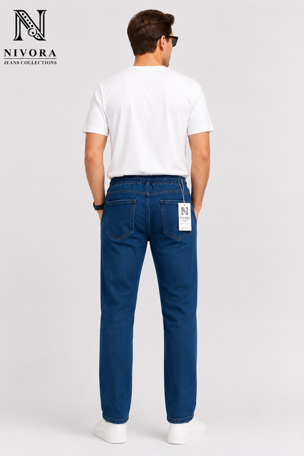 Slim Fit Denim Blue Thigh Spray Narrow Jeans for Men | Premium Stretch Denim | Nivora Collections