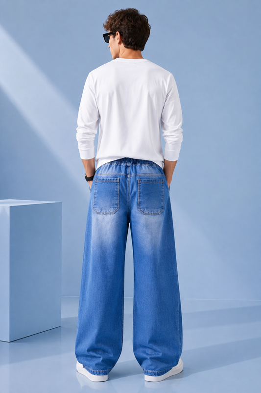 Men's Mid Blue Front Six Pocket Viscor Spray Denim Jeans Pants | Nivora Jeans Collections