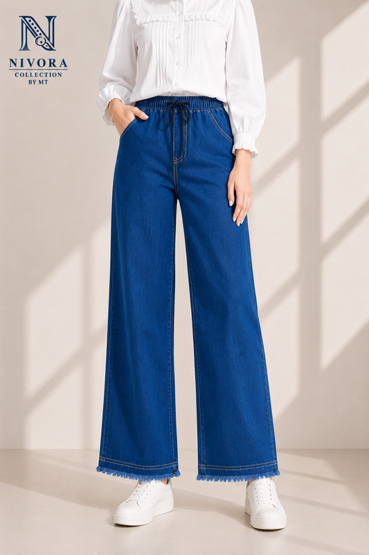 Nivora Collections | Dark Blue Wide Leg Jeans for Women