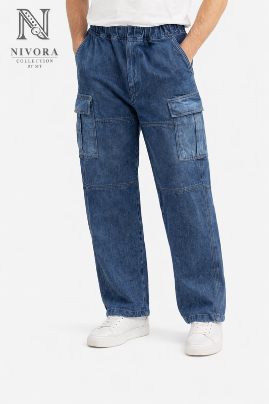 Baggy Six Pocket Blue Denim Jeans Pants - Front Product Detail - Premium Relaxed Fit Denim for Men